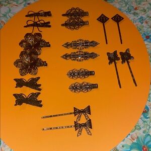 9 pairs of vintage brass hair clips